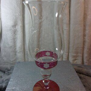 H-175 CRANBERRY COLORED GLASS HURRICANE CANDLE HOLDER